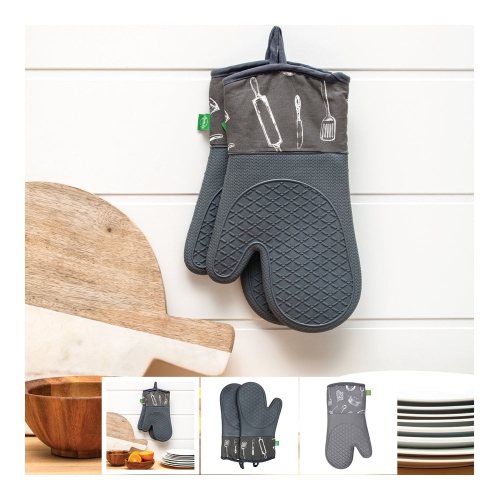 Gants de cuisine antidérapants imprimés en silicone Behello, gris, paq. 2