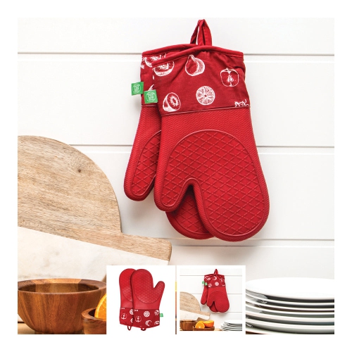 Gants de cuisine antidérapants imprimés en silicone Behello, rouge, paq. 2