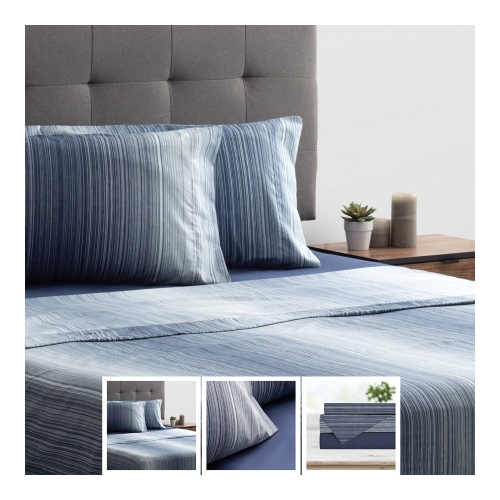Bebelelo Solid Stripe Navy Queen Bed, Ikea Bed Sheet Sizes Canada