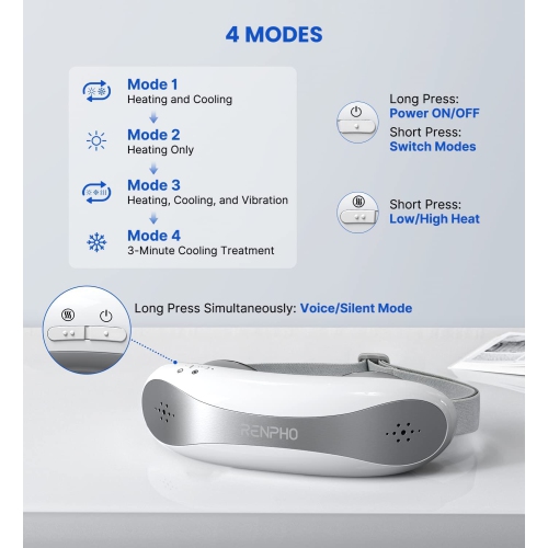 RENPHO Eye Mask with Heat and Cooling Eye Spa RENPHO Eye Care Device, Eye Mask Rechargeable, 4 Modes Apply Cold and Heat Circulation to Eye Compress, Relax Eyes, Delay Eye Aging