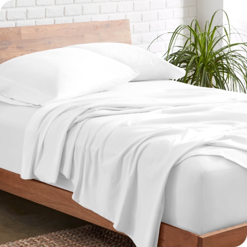 BARE HOME  100% Organic Jersey Cotton Sheet Set - Deep Pocket - Lightweight & Breathable - Bedding Sheets & Pillowcases (Queen, White)