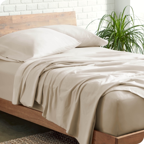 BARE HOME  100% Organic Jersey Cotton Sheet Set - Deep Pocket - Lightweight & Breathable - Bedding Sheets & Pillowcases (King, Sand)