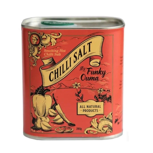 Funky Ouma Chili Salt Tin 280 Grams, Gourmet Spice and Seasonings, Barbecue, Grilling