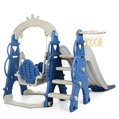 Ensemble de jeu Balançoire et glissoire 3-en-1 pour enfants KidsVIP : glissoire autonome, balançoire, grimpeur avec anneau sphérique, ensemble