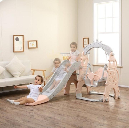 Ensemble de jeu Balançoire et glissoire 3-en-1 pour enfants KidsVIP&nbsp;: glissoire autonome, balançoire, grimpeur avec anneau sphérique, ensemble