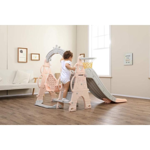 Ensemble de jeu Balançoire et glissoire 3-en-1 pour enfants KidsVIP&nbsp;: glissoire autonome, balançoire, grimpeur avec anneau sphérique, ensemble