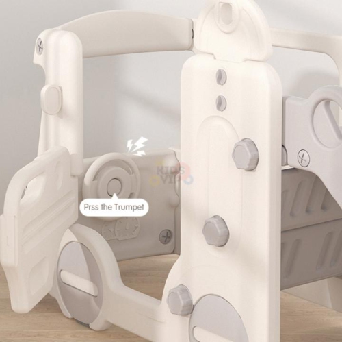 KidsVIP Kids and Toddlers Slide Set Fun Indoor/ Outdoor Bus Themed Interactive Playset Slide w/ Climber and Basketball Hoop Indoor/ Outdoor Play for