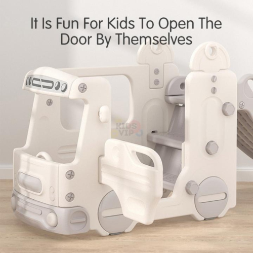 KidsVIP Kids and Toddlers Slide Set Fun Indoor/ Outdoor Bus Themed Interactive Playset Slide w/ Climber and Basketball Hoop Indoor/ Outdoor Play for