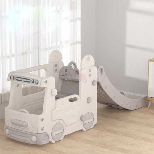 KidsVIP Kids and Toddlers Slide Set Fun Indoor/ Outdoor Bus Themed Interactive Playset Slide w/ Climber and Basketball Hoop Indoor/ Outdoor Play for