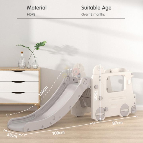 KidsVIP Kids and Toddlers Slide Set Fun Indoor/ Outdoor Bus Themed Interactive Playset Slide w/ Climber and Basketball Hoop Indoor/ Outdoor Play for