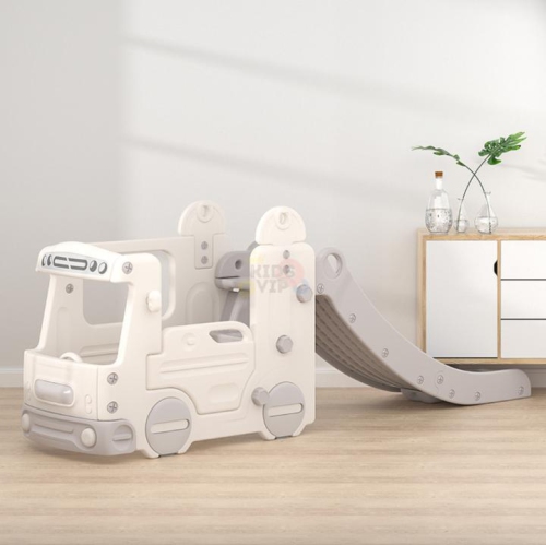 KidsVIP Kids and Toddlers Slide Set Fun Indoor/ Outdoor Bus Themed Interactive Playset Slide w/ Climber and Basketball Hoop Indoor/ Outdoor Play for