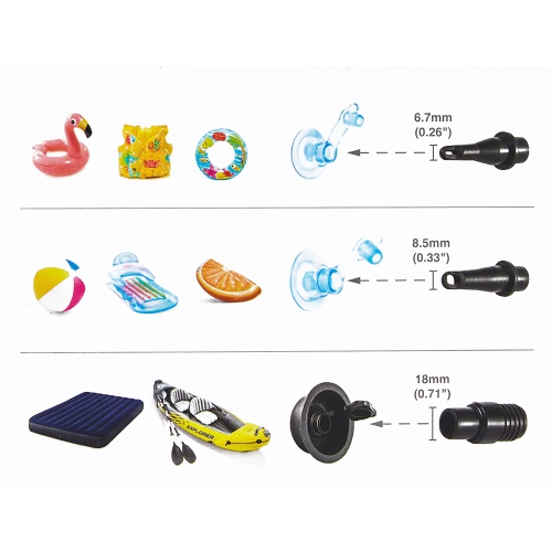 Intex - Double Quick II Hand Pump, Compend 3 Different Nozzles, Black