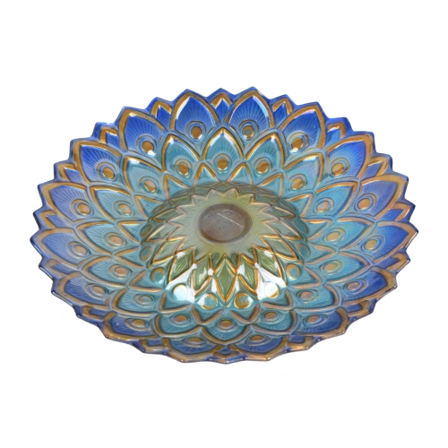 Hi-Line Gift Ltd Solar Peacock Blue Geometric Glass Bird Bath with Stand