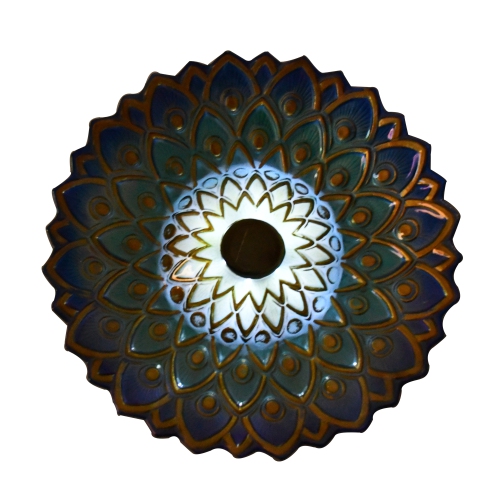 Hi-Line Gift Ltd Solar Peacock Blue Geometric Glass Bird Bath with Stand