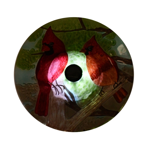 Hi-Line Gift Ltd Solar LED Floral Glass Bird Bath with Stand - Cardinal