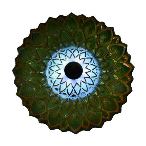 Hi-Line Gift Ltd Solar Peacock Green Geometric Glass Bird Bath with Stand