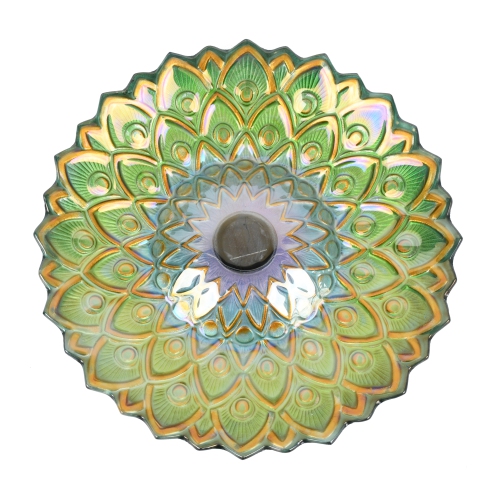 Hi-Line Gift Ltd Solar Peacock Green Geometric Glass Bird Bath with Stand