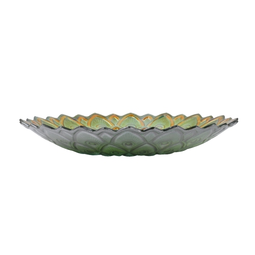 Hi-Line Gift Ltd Solar Peacock Green Geometric Glass Bird Bath with Stand