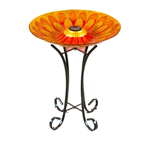 HI-LINE GIFT LTD  Solar Floral Glass Bird Bath With Stand