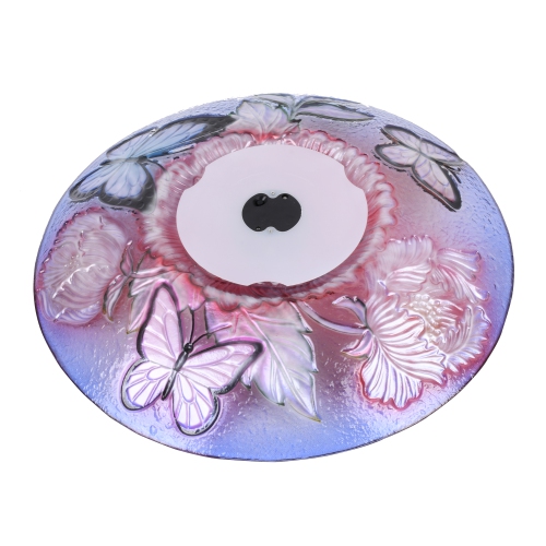 Hi-Line Gift Ltd Solar LED Floral Glass Bird Bath with Stand - Butterflies & Peonies