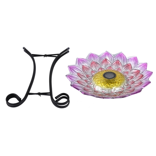 Hi-Line Gift Ltd Solar LED Floral Glass Bird Bath with Stand - Pink Dahlia