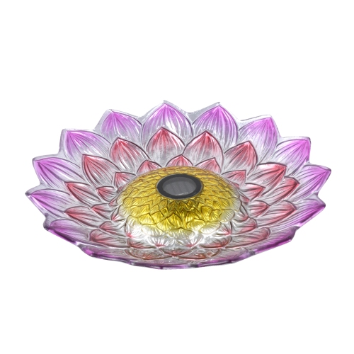 Hi-Line Gift Ltd Solar LED Floral Glass Bird Bath with Stand - Pink Dahlia