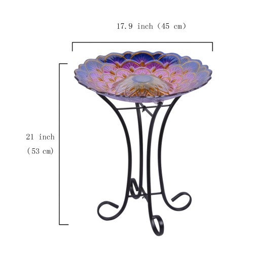 Hi-Line Gift Ltd Solar Floral Glass Bird Bath with Stand