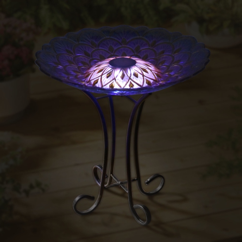 Hi-Line Gift Ltd Solar Floral Glass Bird Bath with Stand