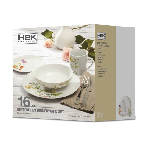 Bebelelo Premium Dinnerware Set of 16PCS for Home Kitchen, Botanical Butterflies