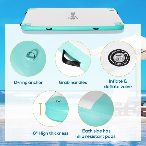 Outsunny 8' x 6' Water Inflatable Floating Dock, Rafting Platform Island, Large Mat with Air Pump & Backpack, for Pool, Beach, Ocean, Blue and Green