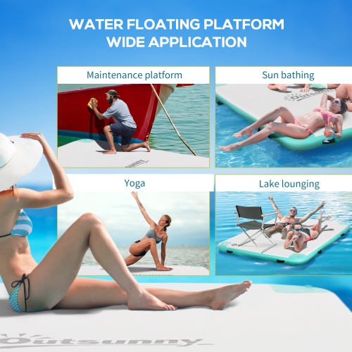 Outsunny 8' x 6' Water Inflatable Floating Dock, Rafting Platform Island, Large Mat with Air Pump & Backpack, for Pool, Beach, Ocean, Blue and Green