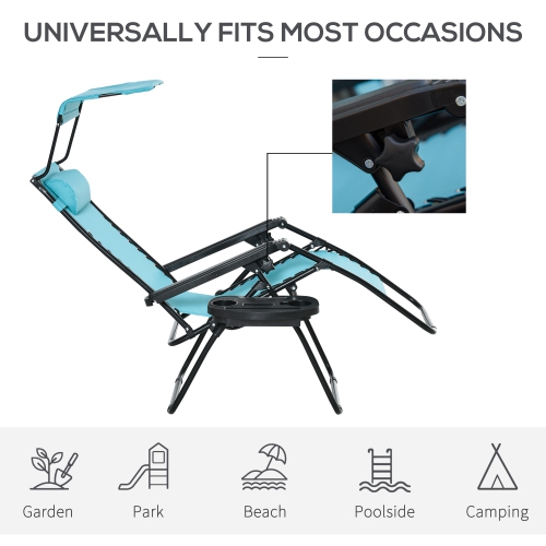 Outsunny 2 Piece Foldable Lounge Chair with Canopy Shade, Outdoor Zero Gravity Chair w/ Side Tray & Cup Holder, Reclining Lounger w/ Breathable Mesh