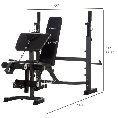 Soozier Weight Bench Stand with Squat Rack, Adjustable Olympic Bench, Multifunctional Arm Curl Pad, Leg Extension, Barbell Stand, Strength Training,