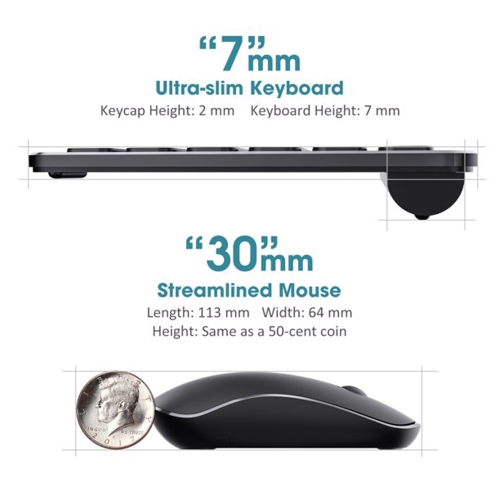Ensemble clavier et souris sans fil ultramince de 2,4 GHz de Vicks_Noir