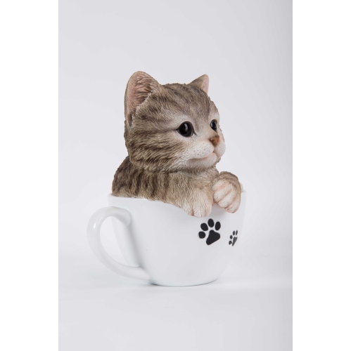 Hi-Line Gift Ltd Teacup Kitten Grey Tabby Garden Statue
