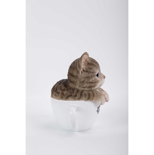 Hi-Line Gift Ltd Teacup Kitten Grey Tabby Garden Statue