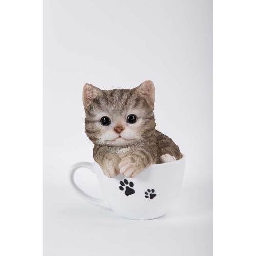 Hi-Line Gift Ltd Teacup Kitten Grey Tabby Garden Statue