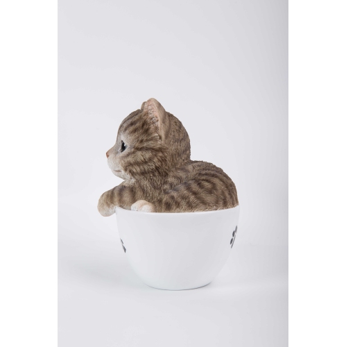 Hi-Line Gift Ltd Teacup Kitten Grey Tabby Garden Statue