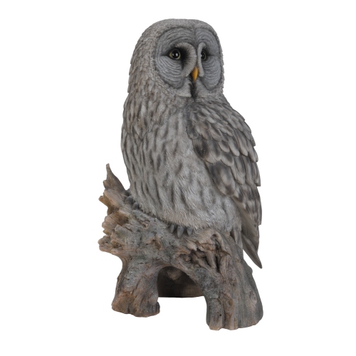Hi-Line Gift Ltd Grey Owl On Stump Garden Statue