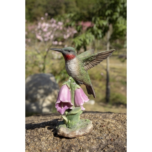 Hi-Line Gift Ltd Hummingbird On Foxglove Garden Statue