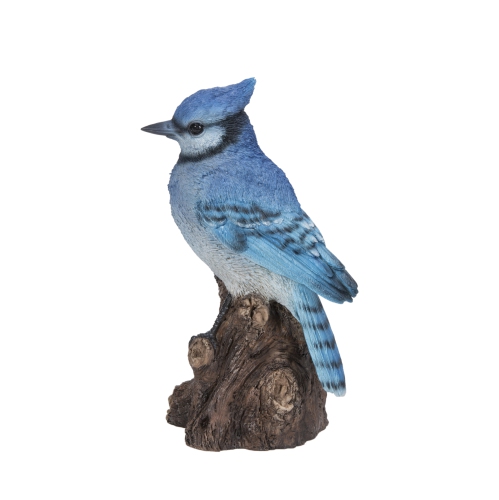 HI-LINE GIFT LTD  Motion Activated Singing Jay Standing On Stump In Blue