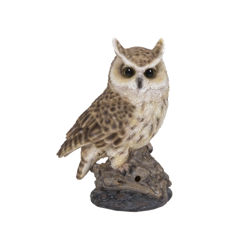 Hi-Line Gift Ltd Motion Activated Singing Long Eared Owlet Standing On Stump