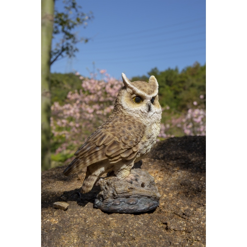 Hi-Line Gift Ltd Motion Activated Singing Long Eared Owlet Standing On Stump