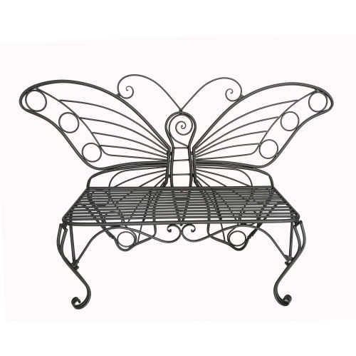 Hi-Line Gift Ltd Antique Black Metal Butterfly Bench