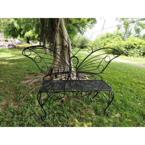 Hi-Line Gift Ltd Antique Black Metal Butterfly Bench