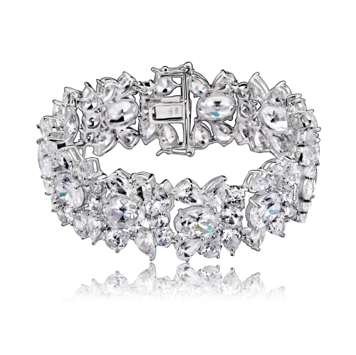 ROZZATO  Sterling Cubic Zirconia Wide Floral Bracelet In Silver