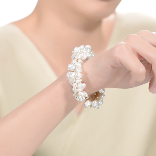 Rozzato Sterling Silver Gold Plated Freshwater Pearl Open Cuff Bracelet