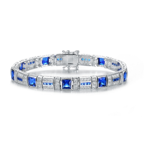 Rozzato Sterling Silver Clear And Blue Cubic Zirconia Square Bracelet