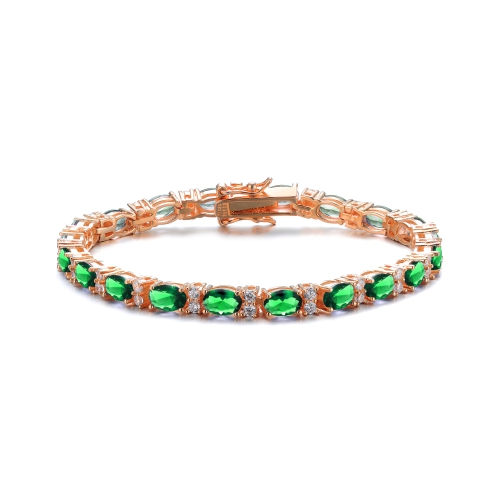 Rozzato Sterling Silver Rose Gold Plated Emerald Cubic Zirconia Tennis Bracelet