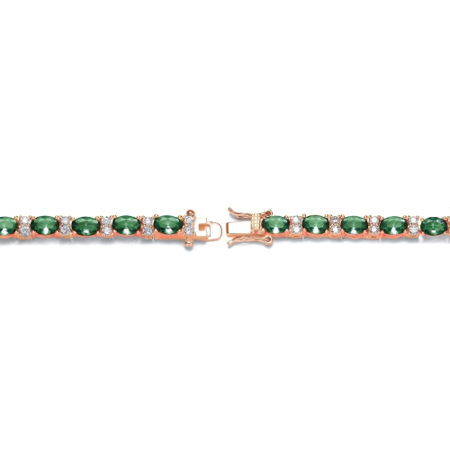 Rozzato Sterling Silver Rose Gold Plated Emerald Cubic Zirconia Tennis Bracelet